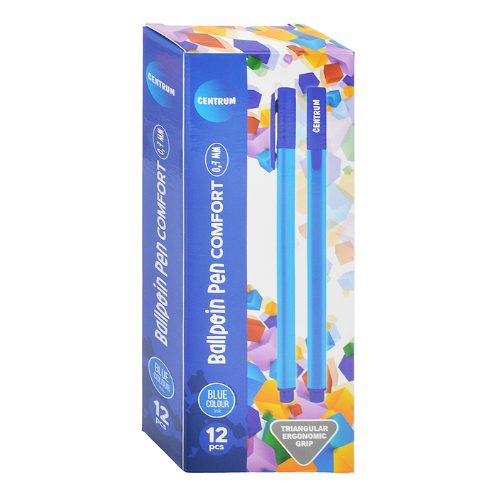 Фото к товару Ручка шариковая COMFORT синие черн. 0.7 мм, трехгранный пластиковый корпус, цвет крпуса синий, Ручка шариковая COMFORT синие черн. 0.7 мм, трехгранный пластиковый корпус, цвет крпуса синий,