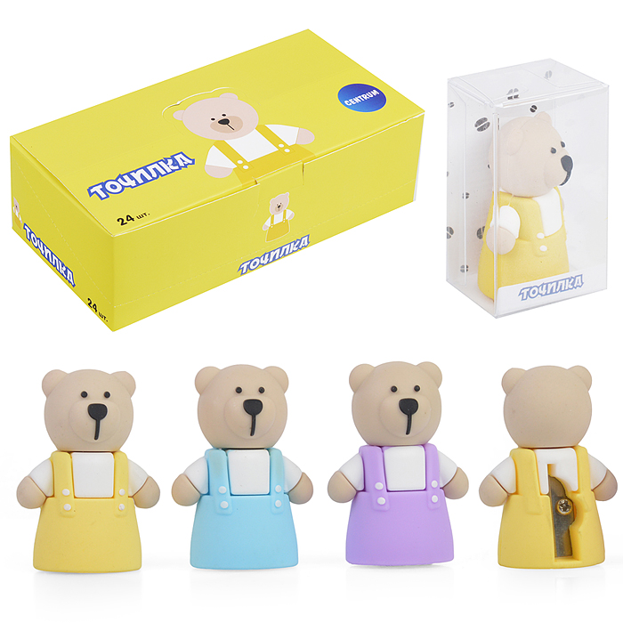 Точилка пластиковая "Мишка" 4,5х4 см. в дисплее