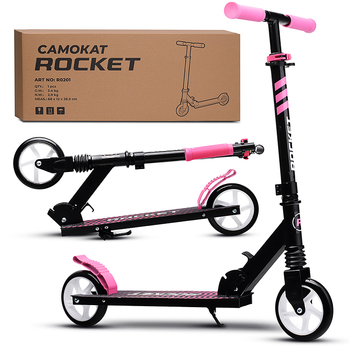 Самокат детский R0201 ROCKET, алюминиевый, колеса PU, 145 мм, розовый