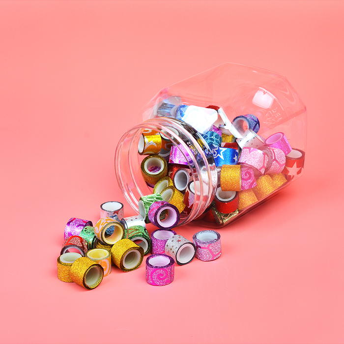 Клейкая лента декоративная блестящая, полиэтиленовая основа 40 мкм, 12 ммx1 м, пластиковая