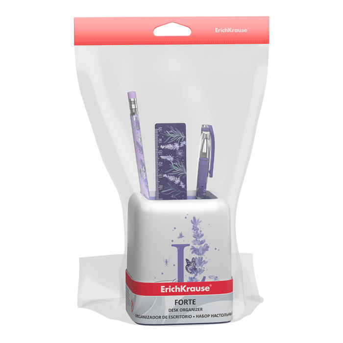 Набор настольный пластиковый Forte, Lavender, белый с фиолетовой вставкой
