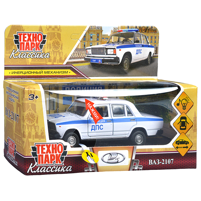 Фото к товару Машина металл ВАЗ-2107 Полиция 12 см, (свет-звук, белый) в коробке Машина металл ВАЗ-2107 Полиция 12 см, (свет-звук, белый) в коробке