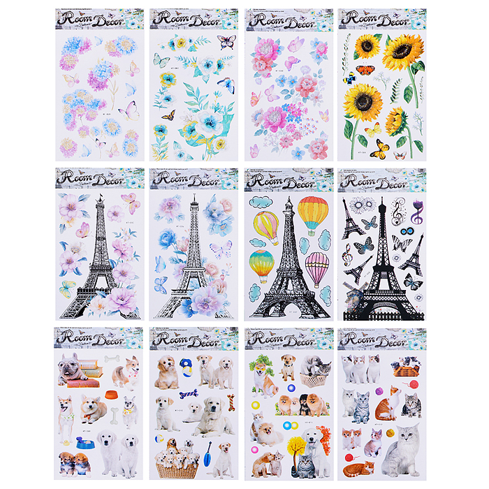 Наклейки интерьерные МИКС (Париж, коты, собаки, цветы) самоклеющиеся , размер наклейки 35*60 см. Наклейки интерьерные МИКС (Париж, коты, собаки, цветы) самоклеющиеся , размер наклейки 35*60 см.