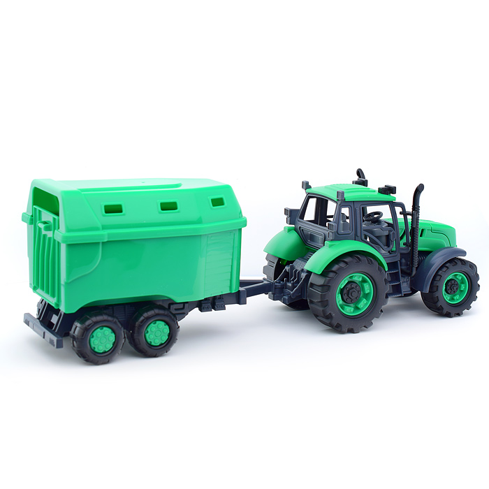Трактор "Прогресс" с прицепом для перевозки животных инерционный (зелёный) (в лотке)