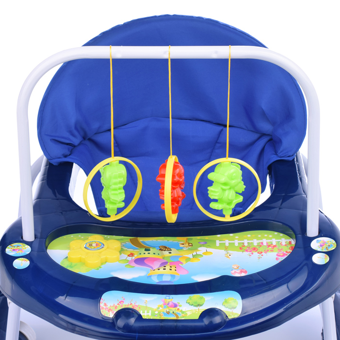 Ходунки 902-A-6 с подвесными игрушками и музыкальным цветком (синий) в пакете