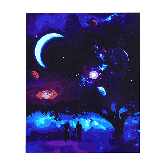 Холст с красками 40х50 по номерам "Семья на фоне космоса" (20 цв.) 