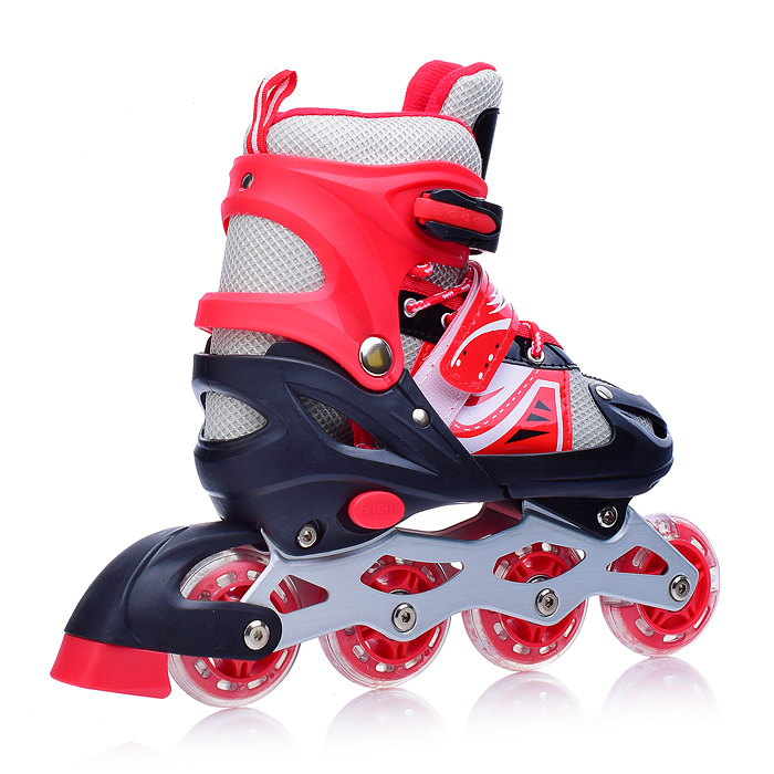 Фото к товару Ролики детские U001744Y (размер M) черно-красные с белым, PU колёса со светом, в сумке Ролики детские U001744Y (размер M) черно-красные с белым, PU колёса со светом, в сумке