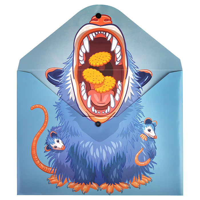 Фото к товару Папка-конверт на кнопке А4, пластик, Опоссум, 180 мкм, двусторонняя печать Папка-конверт на кнопке А4, пластик, Опоссум, 180 мкм, двусторонняя печать