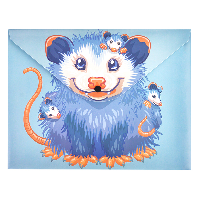 Фото к товару Папка-конверт на кнопке А4, пластик, Опоссум, 180 мкм, двусторонняя печать Папка-конверт на кнопке А4, пластик, Опоссум, 180 мкм, двусторонняя печать