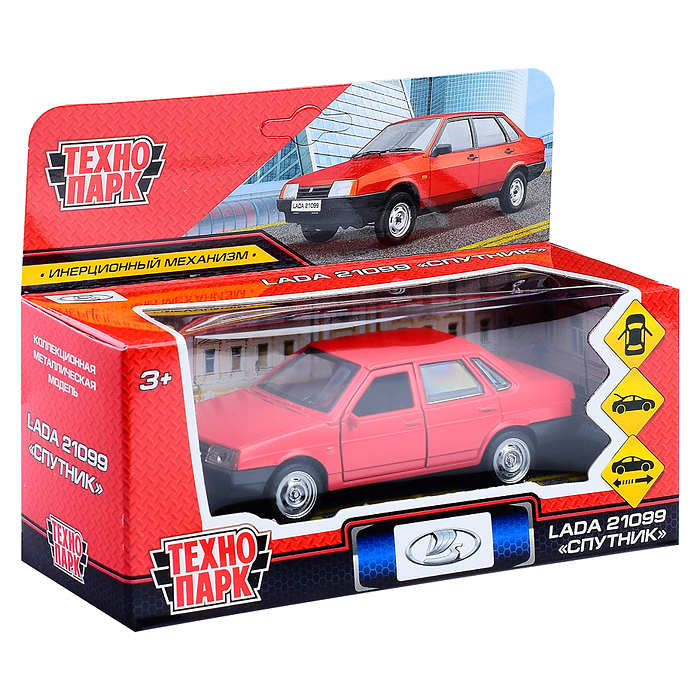 Машина металл. Lada "ВАЗ-21099 "Спутник 12 см, (открыв. дв, баг, красный) инерц, в коробке