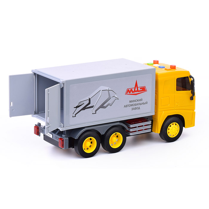 Фото к товару МАЗ, автомобиль-фургон с прицепом инерционный (со светом и звуком) (в коробке) МАЗ, автомобиль-фургон с прицепом инерционный (со светом и звуком) (в коробке)