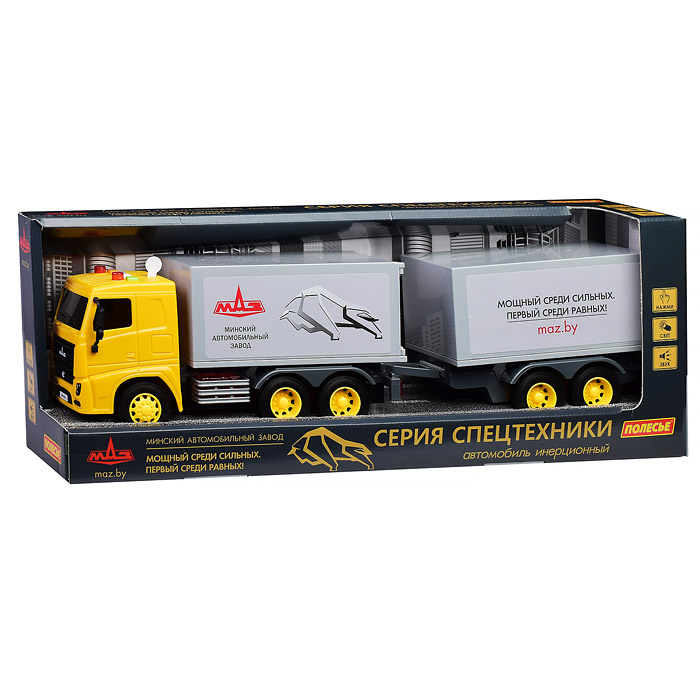 Фото к товару МАЗ, автомобиль-фургон с прицепом инерционный (со светом и звуком) (в коробке) МАЗ, автомобиль-фургон с прицепом инерционный (со светом и звуком) (в коробке)