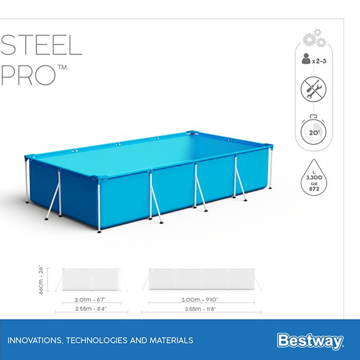 Фото к товару Бассейн каркасный Steel Pro, 300 х 201 х 66 см, фильтр-насос, 56411 Bestway Бассейн каркасный Steel Pro, 300 х 201 х 66 см, фильтр-насос, 56411 Bestway
