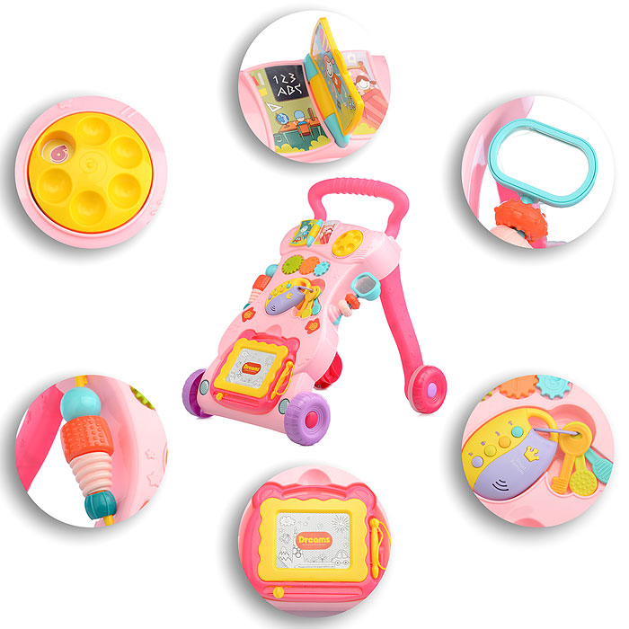 Игровой центр-Каталка HE0823 "Веселые шаги" розовый, в коробке