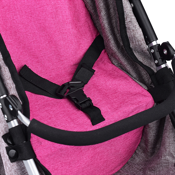 Коляска-трансформер для кукол 9633 металлическая, регулируемая ручка, с корзиной, цвет красно-голуб