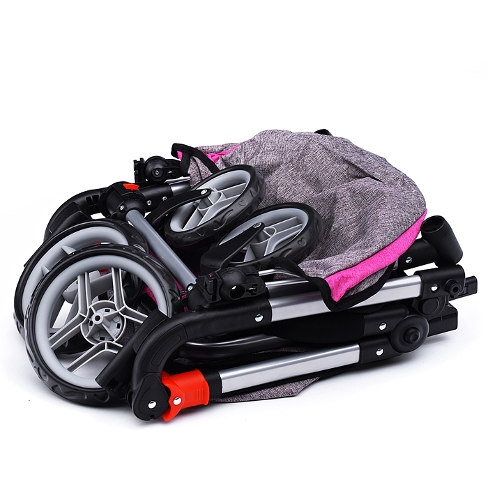 Коляска-трансформер для кукол 9633 металлическая, регулируемая ручка, с корзиной, цвет красно-голуб