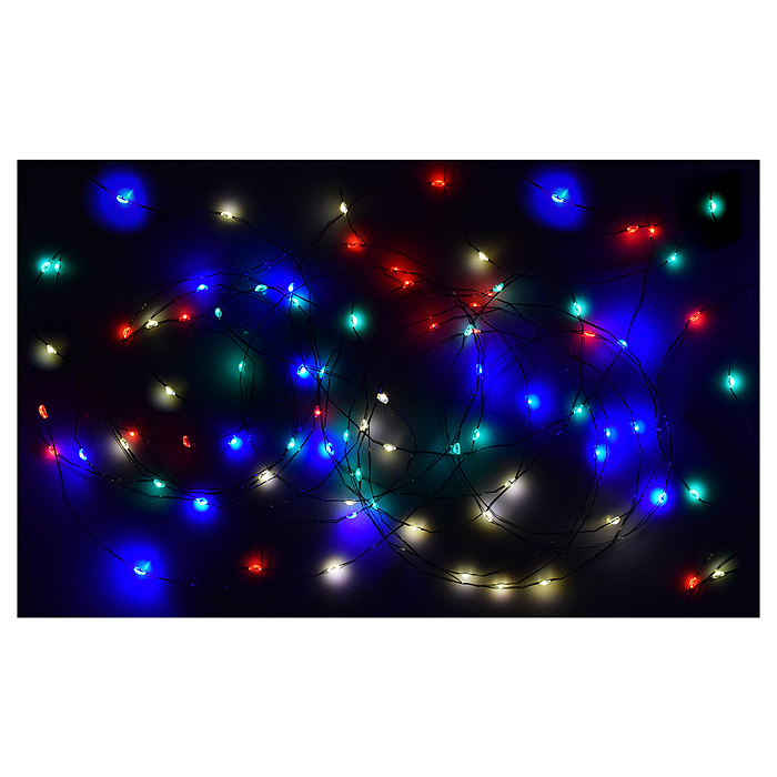 Фото к товару Электрогирлянда Роса 30м, 300 ламп, зеленый провод, цветная Электрогирлянда Роса 30м, 300 ламп, зеленый провод, цветная