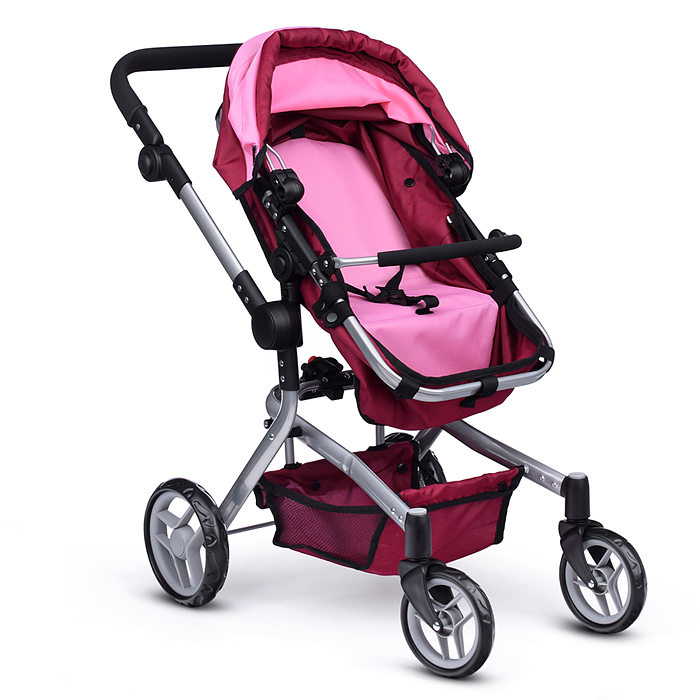 Фото к товару Коляска для кукол 9695A металлическая, регулируемая ручка, с корзиной, цвет розово-бородовый Коляска для кукол 9695A металлическая, регулируемая ручка, с корзиной, цвет розово-бородовый