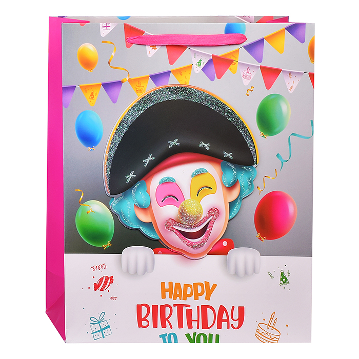 Пакет подарочный 00-4291 "Клоун вечельчак" 26x10x32 см, 3D