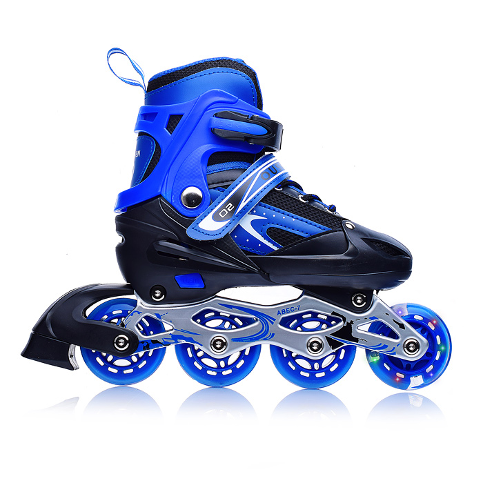 Фото к товару Роликовые коньки U001746Y раздвижные, PU колёса со светом, размер M, синие, в сумке Роликовые коньки U001746Y раздвижные, PU колёса со светом, размер M, синие, в сумке