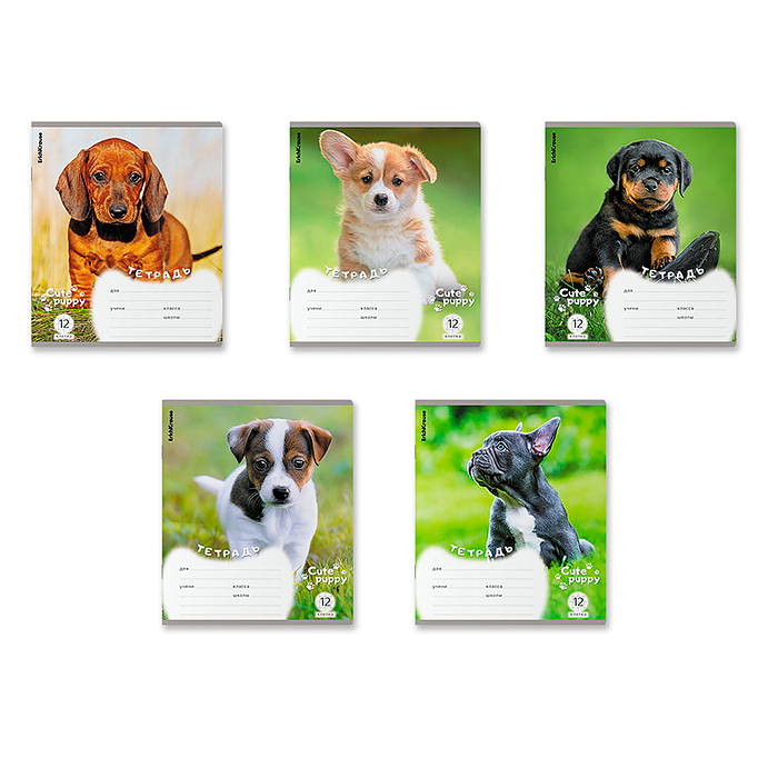 Тетрадь 12 л. клетка, "Щенки" Тетрадь 12 л. клетка, "Щенки"