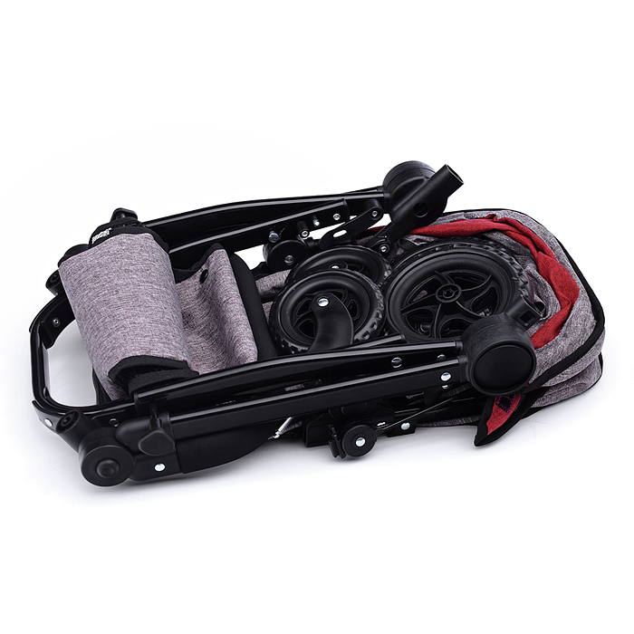 Коляска - трансформер для кукол 9651 металлическая, регулируемая ручка, с корзиной,цвет красно-корич