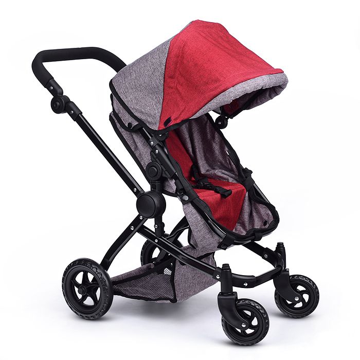 Коляска - трансформер для кукол 9651 металлическая, регулируемая ручка, с корзиной,цвет красно-корич