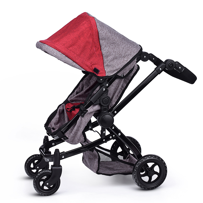 Коляска - трансформер для кукол 9651 металлическая, регулируемая ручка, с корзиной,цвет красно-корич