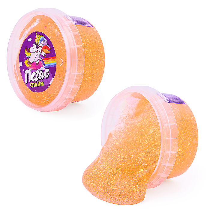 Слайм Пегас, битое стекло оранжевый  200 гр.