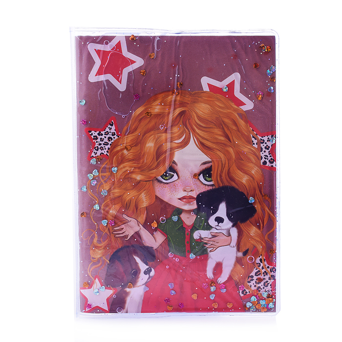 Блокнот "Девочка и щенки" формат А6, 11х15 см, 56 листов в клетку на скрепке, обложка с гелев Блокнот "Девочка и щенки" формат А6, 11х15 см, 56 листов в клетку на скрепке, обложка с гелев