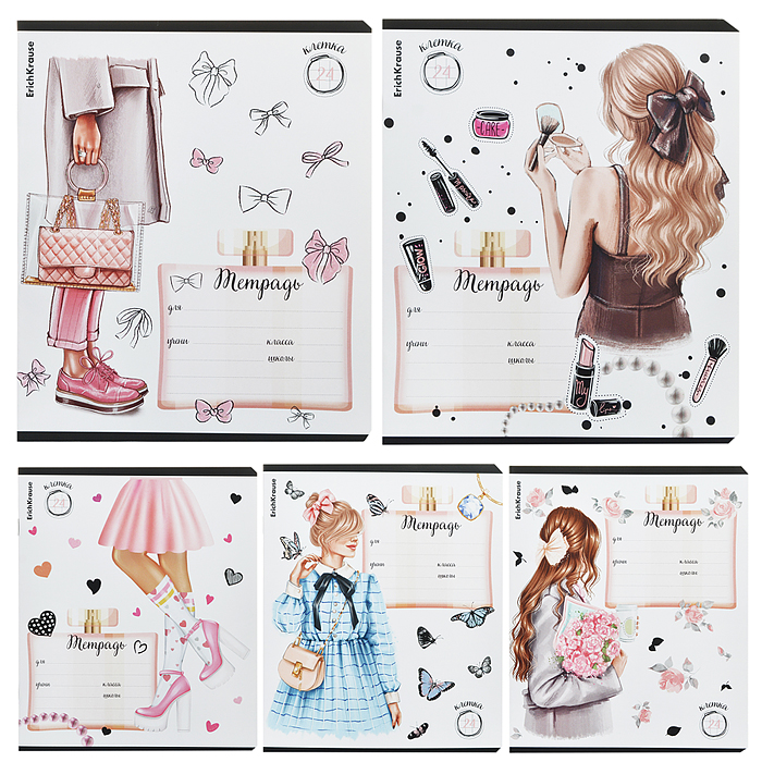 Тетрадь 24 л. клетка, "Fashion Girl" выборочный УФ-лак c глиттером