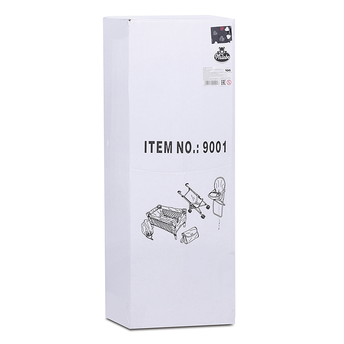 Кукольный набор 9001 (коляска, манеж, сумка, стульчик), цвет сердце на черном