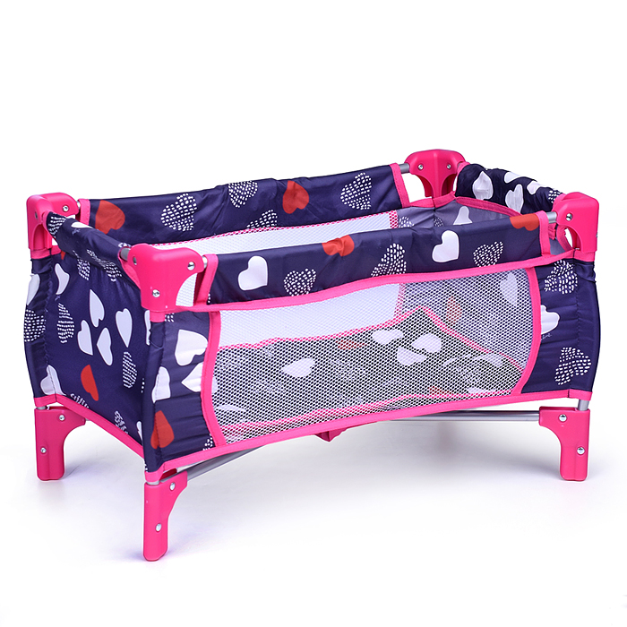 Кукольный набор 9001 (коляска, манеж, сумка, стульчик), цвет сердце на черном