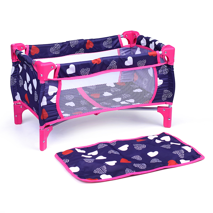 Кукольный набор 9001 (коляска, манеж, сумка, стульчик), цвет сердце на черном