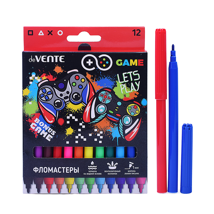 Фломастеры "Game" 12 цв. с вентилируемым колпачком Фломастеры "Game" 12 цв. с вентилируемым колпачком