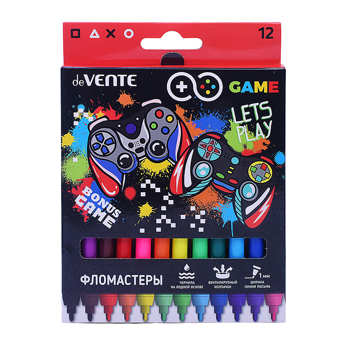 Фото к товару Фломастеры "Game" 12 цв. с вентилируемым колпачком Фломастеры "Game" 12 цв. с вентилируемым колпачком