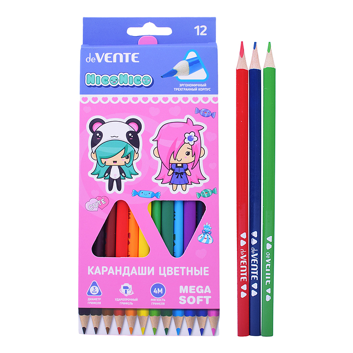 Карандаши цветные 12 цв. "Triolino Ultra 4М. NicoNico" 4М, диаметр грифеля 3 мм, трехгранные