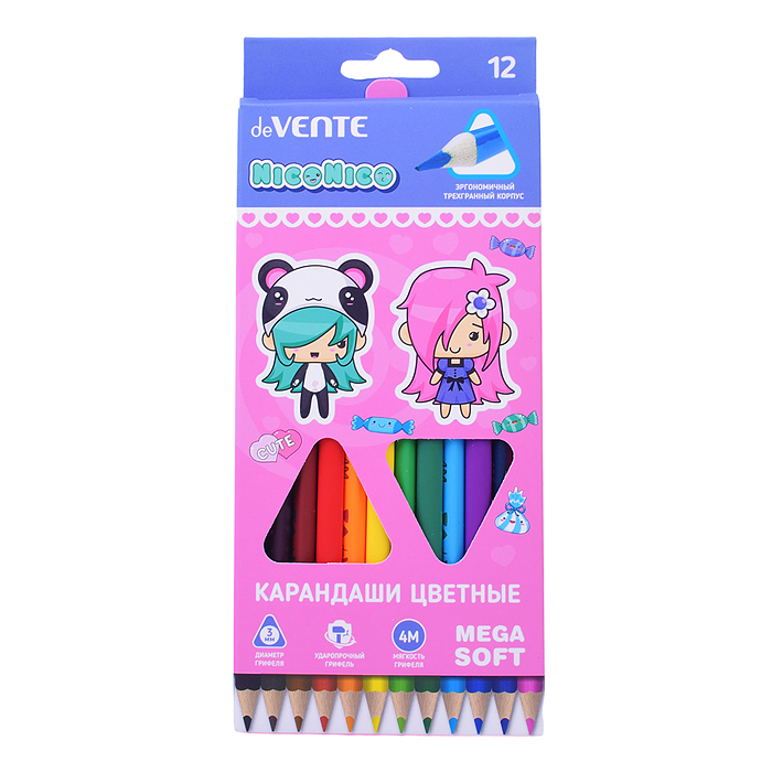 Фото к товару Карандаши цветные 12 цв. "Triolino Ultra 4М. NicoNico" 4М, диаметр грифеля 3 мм, трехгранные Карандаши цветные 12 цв. "Triolino Ultra 4М. NicoNico" 4М, диаметр грифеля 3 мм, трехгранные