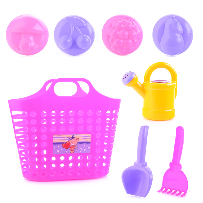 Песочный набор "Принцесса песочницы" ( 4 формочки, совок, грабли, леечка) Песочный набор "Принцесса песочницы" ( 4 формочки, совок, грабли, леечка)