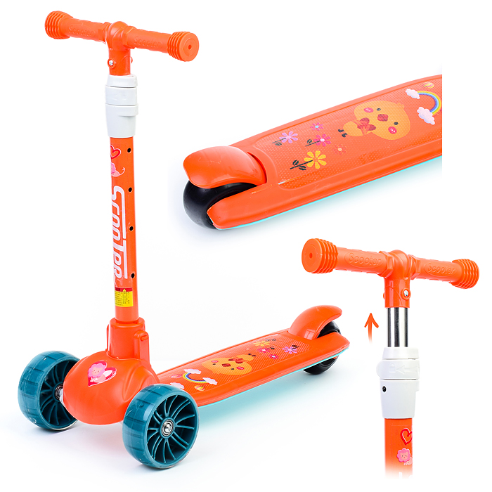 Самокат U038228Y 3-х кол., оранжевый, PU, ABEC 7, в коробке