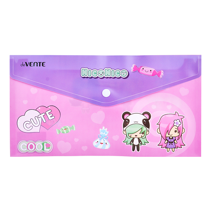 Фото к товару Папка-конверт на кнопке "NicoNico" Travel-size DL (260x140 мм) 180 мкм, непрозрачная с р Папка-конверт на кнопке "NicoNico" Travel-size DL (260x140 мм) 180 мкм, непрозрачная с р