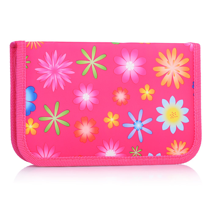 Пенал 1-секц, большой "Цветы" малиновый