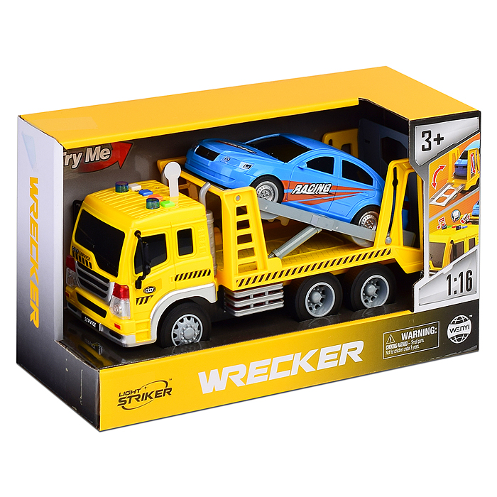 Автовоз WY300G "Трейлер" 1:16 (свет, звук) цвет желтый, в коробке 