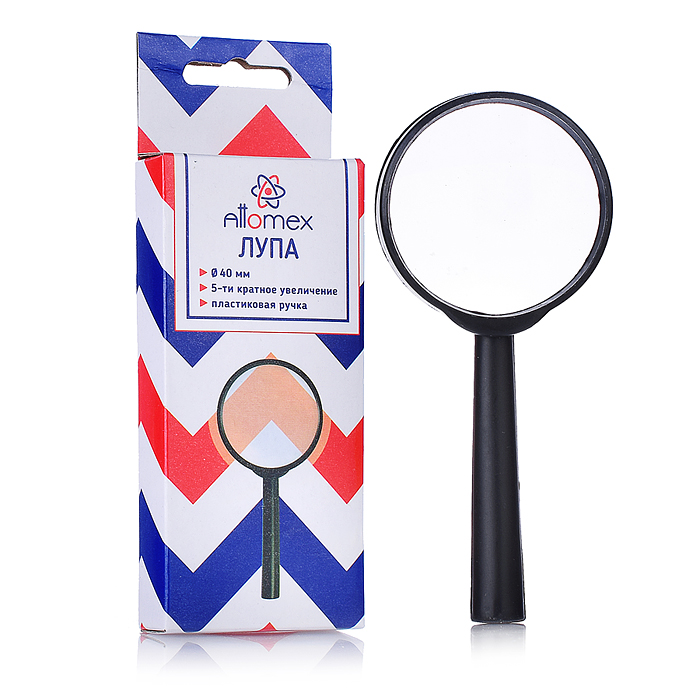Лупа "Attomex" с пятикратным увеличением d=40 мм, стеклянная линза, пластиковый корпус, в картонной Лупа "Attomex" с пятикратным увеличением d=40 мм, стеклянная линза, пластиковый корпус, в картонной