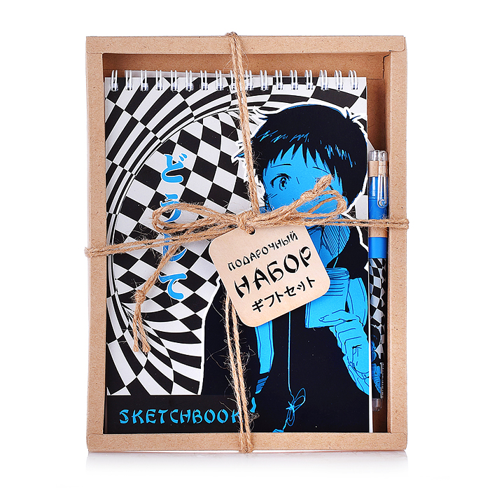 Набор. Скетчбук Аниме мальчик с плейером формат А5, 60 листов + Ручка гелевая Soft Touch, в под