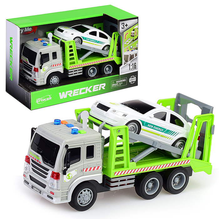Автовоз WY300H "Трейлер" 1:16 (свет, звук) цвет зеленый, в коробке 