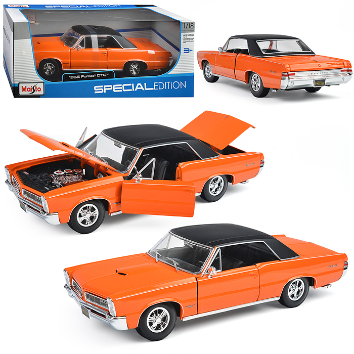 Машинка die-cast 1965 Pontiac GTO, 1:18, оранжевая, открывающиеся двери Машинка die-cast 1965 Pontiac GTO, 1:18, оранжевая, открывающиеся двери