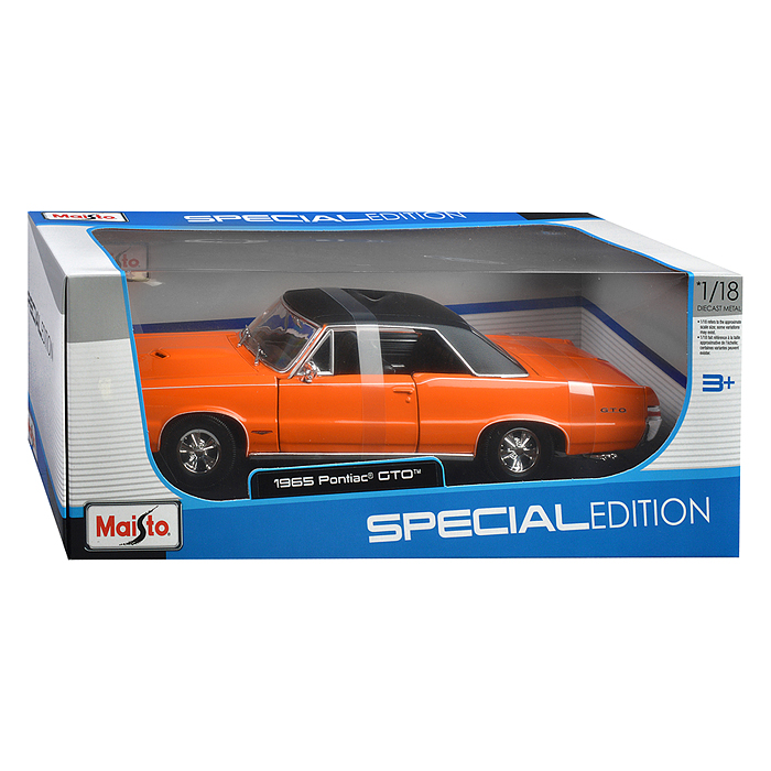 Машинка die-cast  1965 Pontiac GTO, 1:18, оранжевая, открывающиеся двери