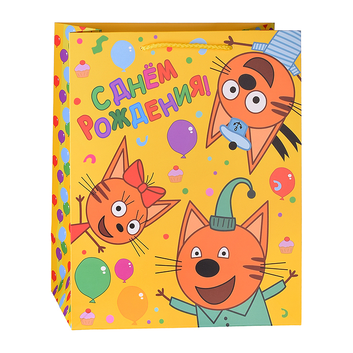 Пакет подарочный глянцевый "Три Кота" l, 26*32*14 см.