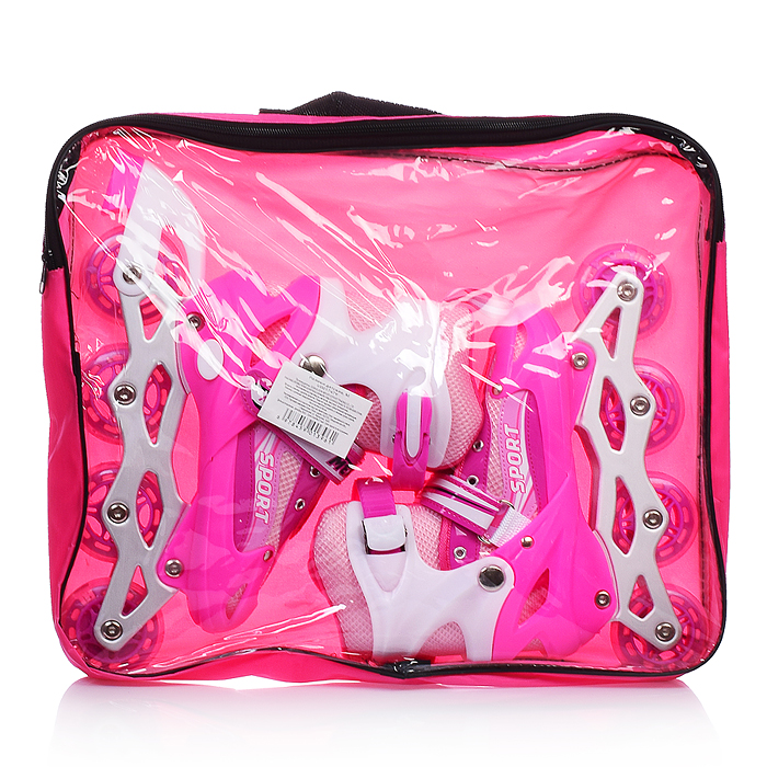 Фото к товару Ролики детские U001747Y (размер М) розовые, в сумке Ролики детские U001747Y (размер М) розовые, в сумке